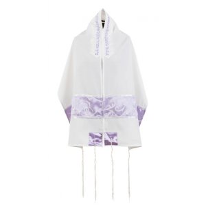 Ronit Gur Lilac Swirl Design Tallit Prayer Shawl Set With Bag and Kippah