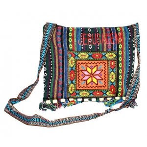 Embroidered Jerusalem Design Cloth Tote Bag with Wooden Bead Decoration