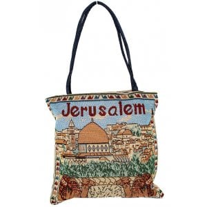 Colorful Embroidered Jerusalem Design Zippered Cloth Tote Bag