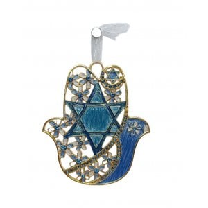 Gleaming Hamsa Wall Hanging, Star of David and Flowers - Choice of Colors