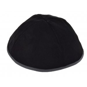 Premium Black Velvet Kippah - 4 Panel With Border Trim