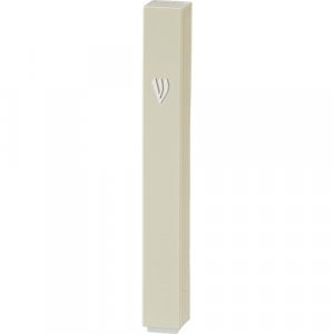 Beige Plastic Mezuzah Case, Silver Shin - Option for 10 cm or 12 cm Scroll