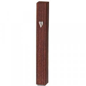 Brown Wood-Like Plastic Mezuzah Case with Silver Shin - Various Lengths