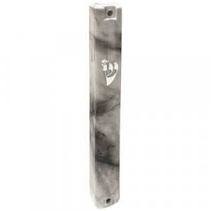 Gray Marble Look Plastic Mezuzah Case with Silver Shin - for 12 cm Scroll