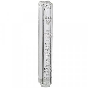 Transparant Plastic Waterproof Mezuzah Case with Words of Shema Prayer - Silver Shin