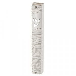 White Plastic Mezuzah Case with Thread Design - Silver Shin