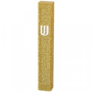 Glittering Gold Mezuzah Case of Perspex, Silver Shin - For Mezuzah Scroll 12 cm