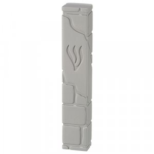 Off White Polyresin Mezuzah Case with Western Wall Design – Decorative Shin