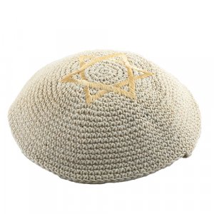 Beige Star of David knitted kippah