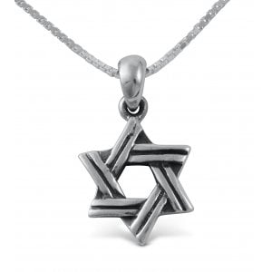 Star of David with Cut Line Design, 925 Sterling Silver Pendant Necklace