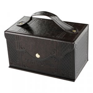 Box-Shaped Dark Brown Padded Etrog Box  Faux Leather Finish