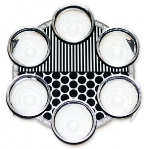 Dorit Judaica Rosh Hashanah Special Foods Dish - Black and White Geometric Design
