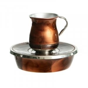 Mayim Achronim 3 Piece Set - Jug, Bowl and Lid in Silver and Copper Shades