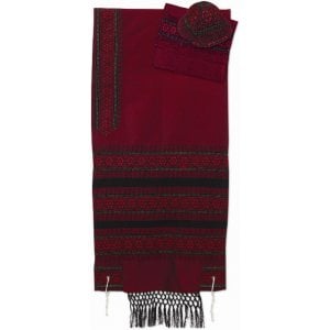 Rikmat Elimelech Handloom Woven Red Silk Tallit with Gold Metallic Threads