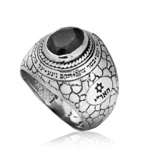 Ha’Ari Silver and Onyx Kabbalah Ring – Yishmach Moshe