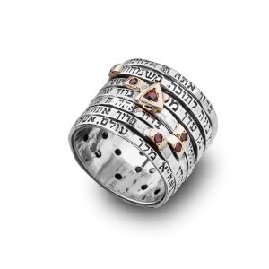 Haari Seven Blessings Spinner Wedding Ring - Silver and Gold with Rubies