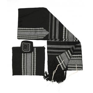 Gabrieli Handwoven Samuel Black Wool Tallit Set - White Stripes