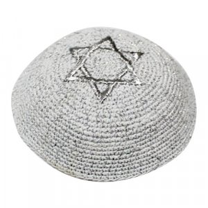 Silver Knitted Kippah with Silver Star of David