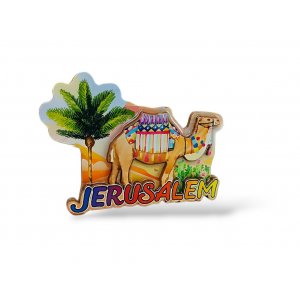 Colorful Cut Out Jerusalem Magnet, Wood and Epoxy � Desert Camel with Palm Tree