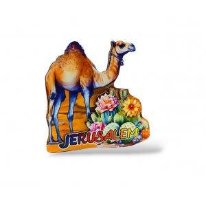 Colorful Cut Out Jerusalem Magnet, Wood and Epoxy � Desert Camel with Flowers