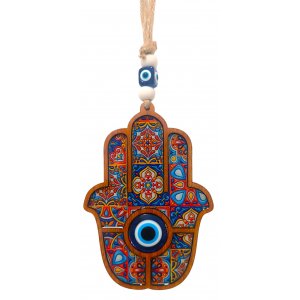 Wooden Hamsa Wall Hanging with Protection from Evil Eye - Oriental Design