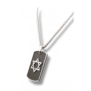 Star of David Necklace on Black Background, Large - Stainless Steel
