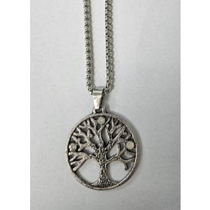 Stainless Steel Tree of Life Necklace with Crystals