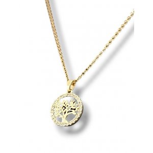 Pendant Necklace, Tree of Life in Circular Frame, Gold � Rhodium