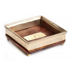 Wood Matzah Tray for Pesach Passover - Gold Color Aluminum Center