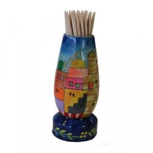 Yair Emanuel Wood Toothpick Holder - Jerusalem Design