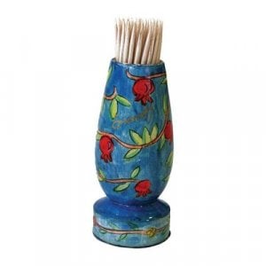 Yair Emanuel Wood Toothpick Holder - Pomegranates Design