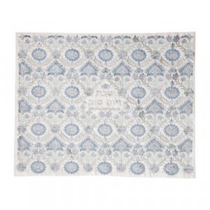 Yair Emanuel Fully Embroidered Challah Cover with Floral Design  Silver and Blue