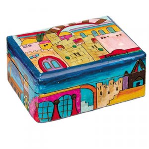 Yair Emanuel Hand Painted Small Wood Jewelry Box - Jerusalem