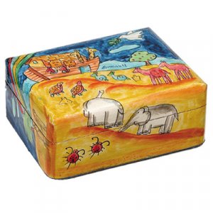 Yair Emanuel Hand Painted Small Wood Jewelry Box - Noahs Ark