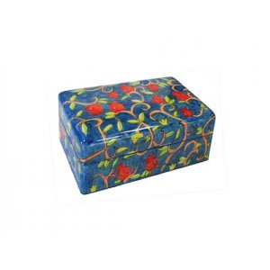 Yair Emanuel Hand Painted Small Wood Jewelry Box - Pomegranates