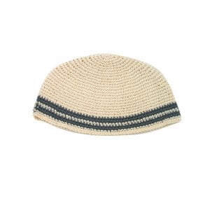 Frik Kippah - Beige with Gray Border Stripes