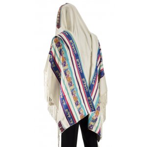 Talitnia Wool Dacron Tallit Jerusalem Holy City Prayer Shawl - Blue