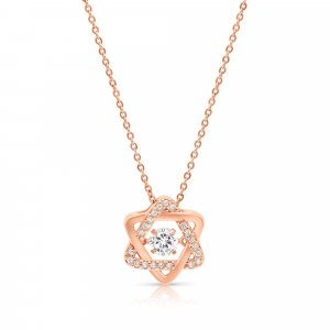 Stainless Steel Pendant Necklace, Rose-Gold Plate - Star of David with Zircons