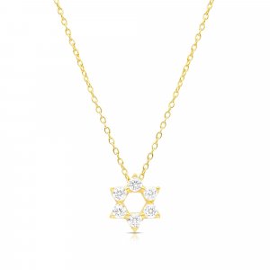 Star of David Pendant on Yellow-Gold Plated Sterling Silver Necklace - Zircons