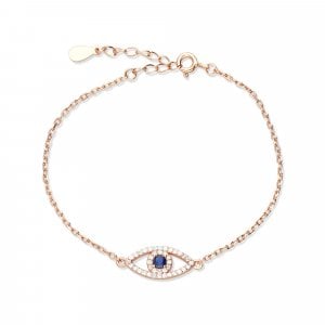 Sterling Silver Bracelet with Blue Evil Eye Protection - Choice of Finish