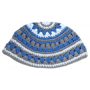 Frik Knitted Fabric Kippah - Light Blue, Gray and White Stripes