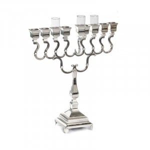 Silver Plated Chanukah Menorah, Swirls with Classic Square Design - 14.9 Height