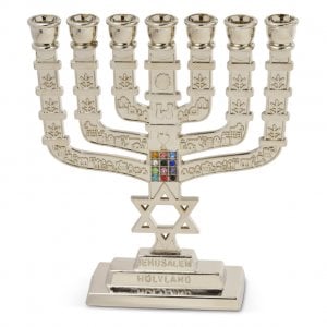 Decorative Mini 7-Branch Menorah Star of David with Hoshen Design