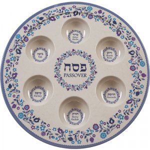 Melamine Seder Plate - Blue and Off White with Flower Design
