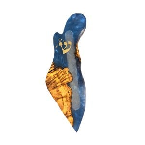 Eial Ovin, Olive Wood and Epoxy Mezuzah Case in Outline of Israel - Dark Blue