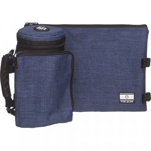 Thermal Tefillin Bag Set Plastic Insulated "Tik-Taf" Protective Container - Blue Jean Denim Fabric