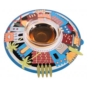 Dorit Judaica Honey Dish, Glass Bowl - Jerusalem