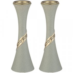 Elegant Gray Polyresin Candlesticks - Shabbat Kodesh Design