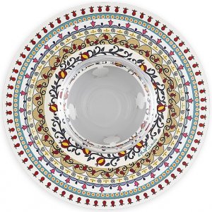 Dorit Judaica Honey Dish, Glass Bowl - Laser Cut Metal Pomegranate Mandala Design