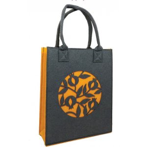 Dorit Judaica Woman's Tote Bag - Gray and Mustard Pomegranate Design
